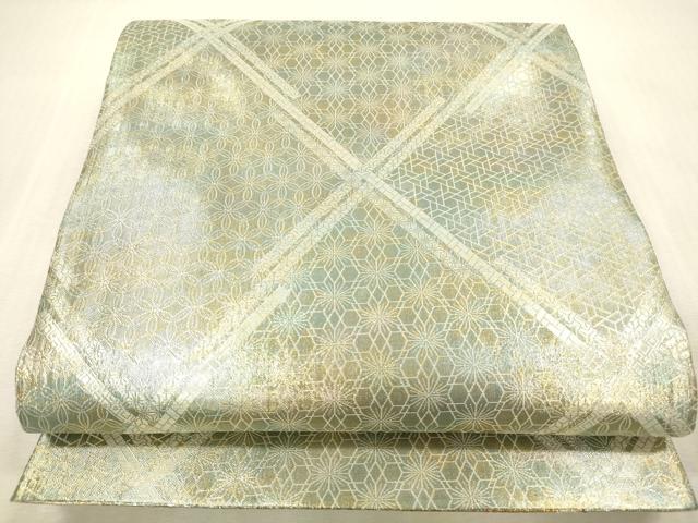 平和屋着物▼極上　西陣あさぎ　両面　全通全景柄袋帯　琳派三十六華扇　本金プラチナ二重箔　正絹　逸品　DABH0925op