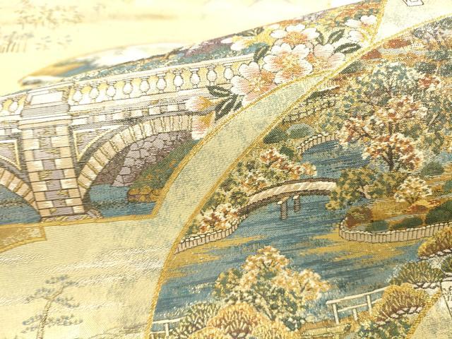 平和屋着物▼極上　西陣あさぎ　両面　全通全景柄袋帯　関東紀行　ふるさとの詩　本金プラチナ二重箔　正絹　逸品　DABH0930op