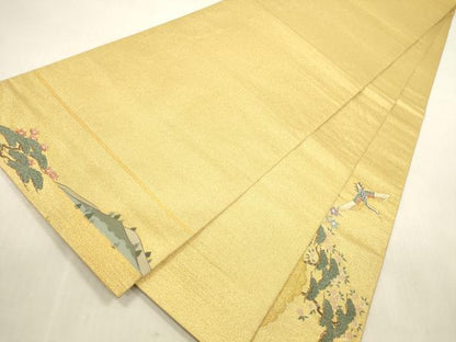 平和屋着物▼太鼓柄袋帯　御所車飛鶴花文　箔金綴　正絹　逸品　DABH0932op