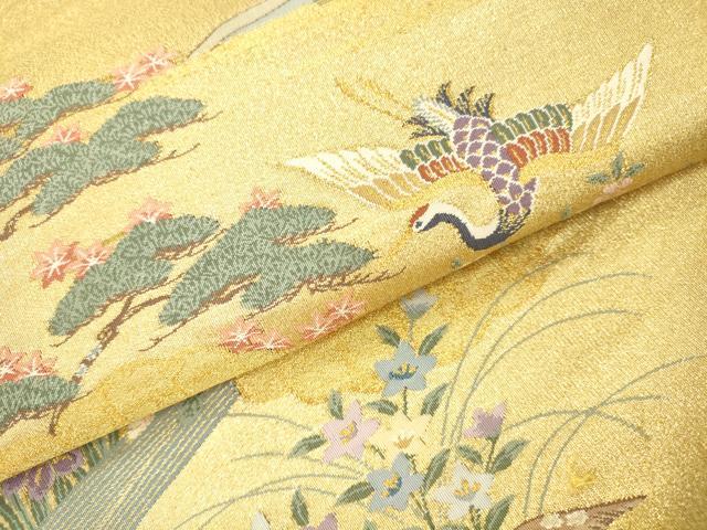 平和屋着物▼太鼓柄袋帯　御所車飛鶴花文　箔金綴　正絹　逸品　DABH0932op