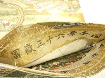 平和屋本店▼極上　西陣あさぎ　丸帯　富獄三十六景全図　本金箔　正絹　逸品　DABH0937op