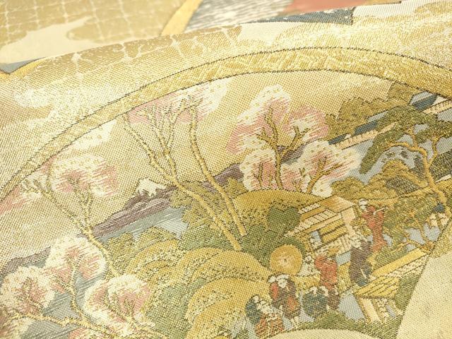 平和屋本店▼極上　西陣あさぎ　丸帯　富獄三十六景全図　本金箔　正絹　逸品　DABH0937op