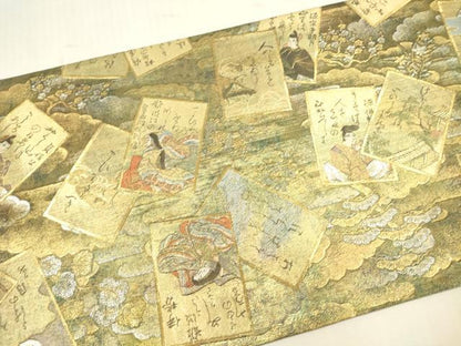 平和屋本店▼極上　西陣あさぎ　両面　全通全景柄袋帯　光琳かるた　二十四金プラチナ二重箔　正絹　逸品　DABH0938op
