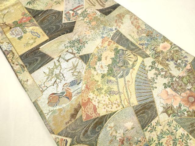 平和屋本店▼極上　西陣あさぎ　丸帯　日本絵画全集　壱阡八百口織　プラチナ本金箔　さが美扱い　正絹　逸品　DABH0939op