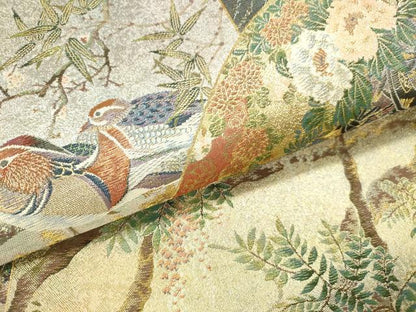 平和屋本店▼極上　西陣あさぎ　丸帯　日本絵画全集　壱阡八百口織　プラチナ本金箔　さが美扱い　正絹　逸品　DABH0939op