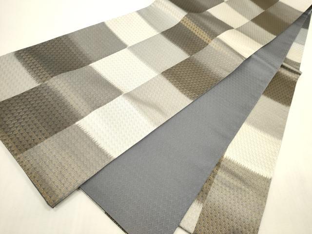 平和屋本店▼全通柄袋帯　市松青海波文　本金加賀彩段文　正絹　逸品　DABH0944op