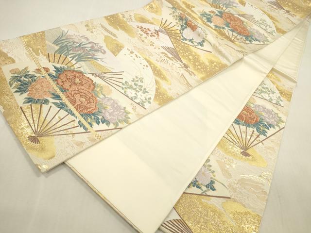 平和屋本店▼六通柄袋帯　唐織　扇面散らし　純金箔　正絹　逸品　DABH0945op