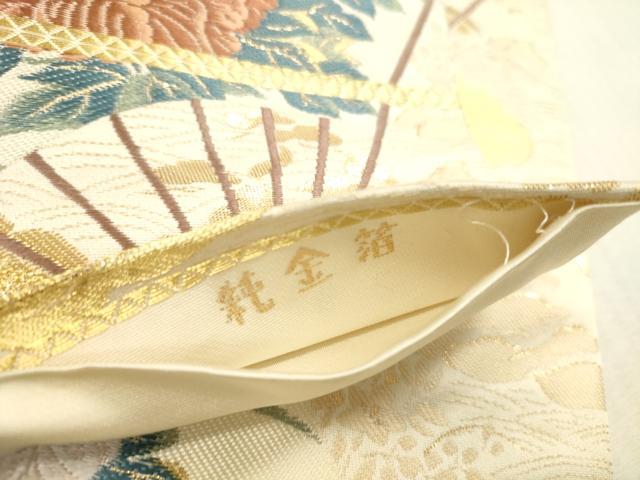 平和屋本店▼六通柄袋帯　唐織　扇面散らし　純金箔　正絹　逸品　DABH0945op
