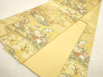 平和屋本店▼六通柄袋帯　唐織　花鳥絵　本金二丁箔　正絹　逸品　DABH0946op