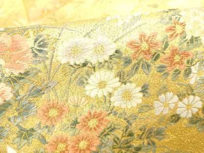 平和屋本店▼六通柄袋帯　唐織　花鳥絵　本金二丁箔　正絹　逸品　DABH0946op