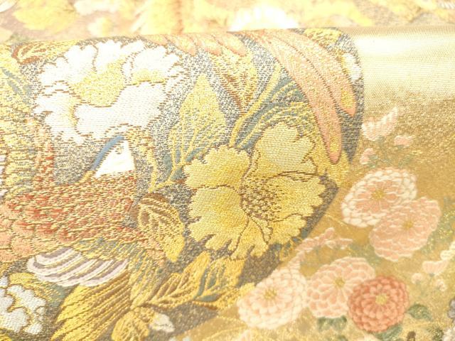 平和屋本店▼六通柄袋帯　唐織　麗姿芳薫丸文　本金箔　正絹　逸品　DABH0951op