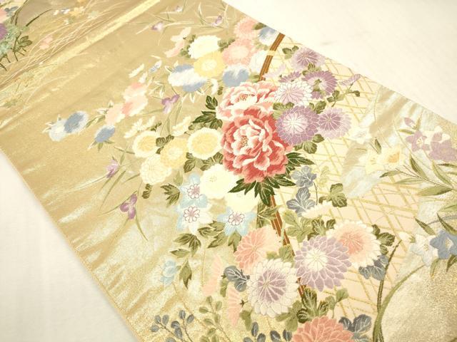 平和屋本店▼六通柄袋帯　唐織　光悦垣草花文　本金箔　正絹　逸品　DABH0952op