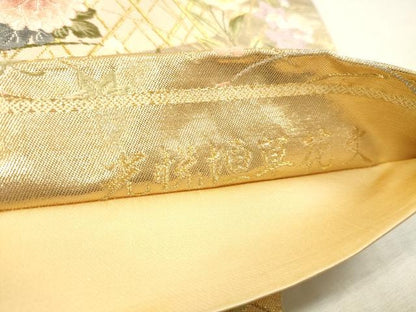 平和屋本店▼六通柄袋帯　唐織　光悦垣草花文　本金箔　正絹　逸品　DABH0952op