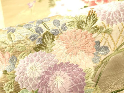 平和屋本店▼六通柄袋帯　唐織　光悦垣草花文　本金箔　正絹　逸品　DABH0952op