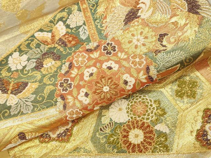平和屋本店▼六通柄袋帯　唐織　麗華錦　鳳凰舞蝶花文　本金箔　正絹　逸品　DABH0954op