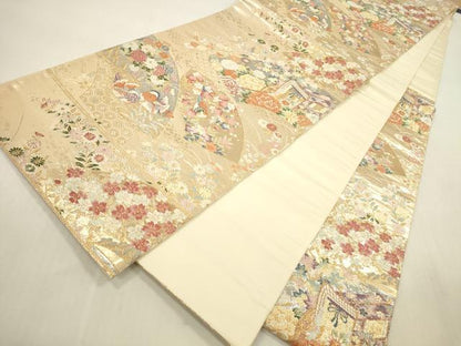 平和屋本店▼六通柄袋帯　唐織　瑞鳥花扇面紋　本金二重箔　正絹　逸品　DABH0955op