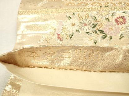 平和屋本店▼六通柄袋帯　唐織　瑞鳥花扇面紋　本金二重箔　正絹　逸品　DABH0955op