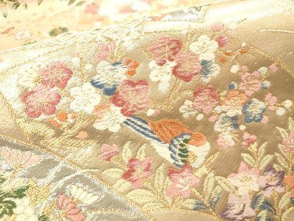 平和屋本店▼六通柄袋帯　唐織　瑞鳥花扇面紋　本金二重箔　正絹　逸品　DABH0955op