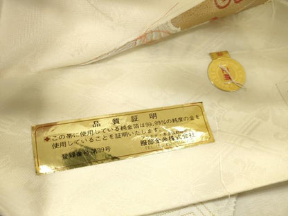 平和屋本店▼西陣　六通柄袋帯　唐織　加良織錦　雪輪菊青海波　本金箔　正絹　逸品　未使用　DABH0958op
