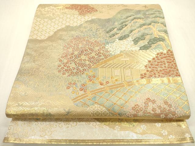 平和屋本店▼六通柄袋帯　京洛百景図　純金箔　正絹　逸品　DABH0959op