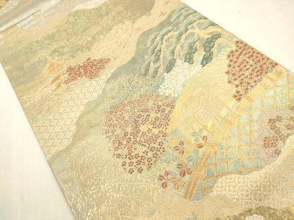 平和屋本店▼六通柄袋帯　京洛百景図　純金箔　正絹　逸品　DABH0959op