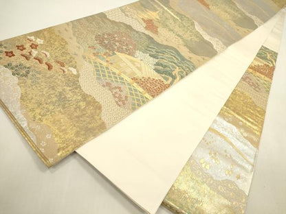 平和屋本店▼六通柄袋帯　京洛百景図　純金箔　正絹　逸品　DABH0959op