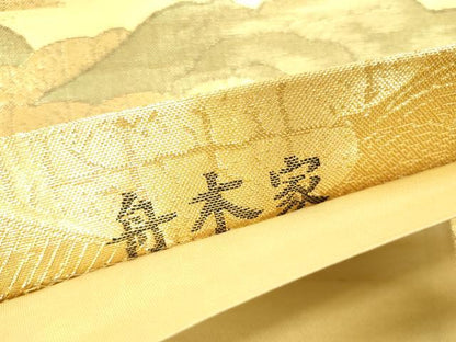 平和屋本店▼西陣　岡文織物謹製　六通柄袋帯　二条城天守　舟木家　本金箔　証紙付き　正絹　逸品　DABH0960op