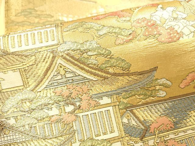 平和屋本店▼西陣　岡文織物謹製　六通柄袋帯　二条城天守　舟木家　本金箔　証紙付き　正絹　逸品　DABH0960op