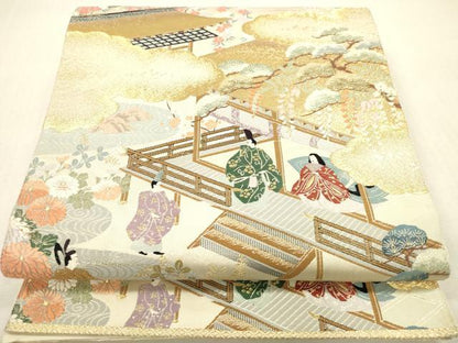 平和屋本店▼六通柄袋帯　唐織　六歌仙絵文　九百錦　本金入　正絹　逸品　DABH0964op