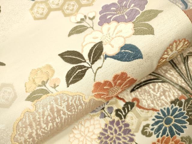 平和屋本店▼六通柄袋帯　唐織　九百錦　雪輪花文　本金箔二重織　正絹　逸品　DABH0974op