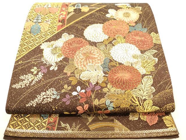 平和屋本店▼六通柄袋帯　秀水　地紙桐花文　純金箔　正絹　逸品　DABH0975op