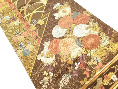 平和屋本店▼六通柄袋帯　秀水　地紙桐花文　純金箔　正絹　逸品　DABH0975op