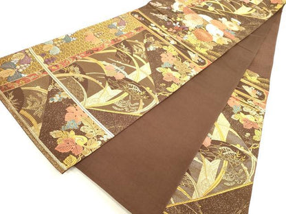 平和屋本店▼六通柄袋帯　秀水　地紙桐花文　純金箔　正絹　逸品　DABH0975op
