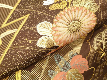 平和屋本店▼六通柄袋帯　秀水　地紙桐花文　純金箔　正絹　逸品　DABH0975op