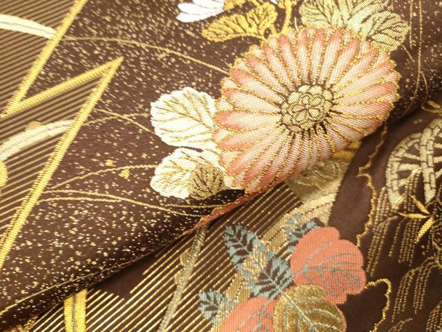 平和屋本店▼六通柄袋帯　秀水　地紙桐花文　純金箔　正絹　逸品　DABH0975op