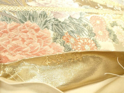 平和屋本店▼六通柄袋帯　唐織　屏風花車文　本金箔　正絹　逸品　DABH0977op