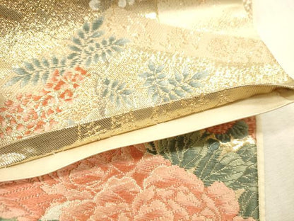 平和屋本店▼六通柄袋帯　唐織　屏風花車文　本金箔　正絹　逸品　DABH0977op