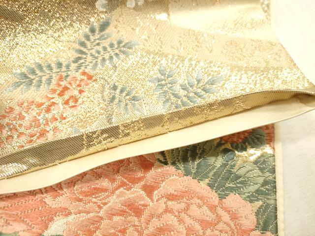平和屋本店▼六通柄袋帯　唐織　屏風花車文　本金箔　正絹　逸品　DABH0977op