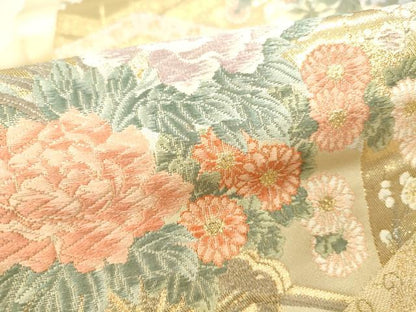 平和屋本店▼六通柄袋帯　唐織　屏風花車文　本金箔　正絹　逸品　DABH0977op
