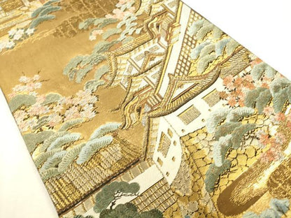 平和屋本店▼六通柄袋帯　唐織　加賀百萬石　本金箔　正絹　逸品　DABH0978op