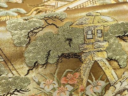 平和屋本店▼六通柄袋帯　唐織　加賀百萬石　本金箔　正絹　逸品　DABH0978op