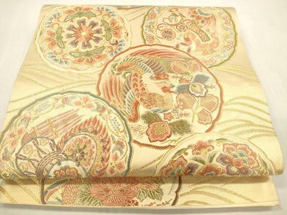 平和屋本店▼六通柄袋帯　作家物　唐織　正倉院楽器花文　本金箔　正絹　逸品　DABH0981op