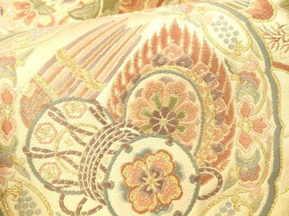 平和屋本店▼六通柄袋帯　作家物　唐織　正倉院楽器花文　本金箔　正絹　逸品　DABH0981op