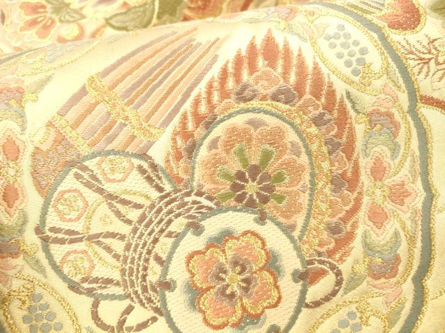 平和屋本店▼六通柄袋帯　作家物　唐織　正倉院楽器花文　本金箔　正絹　逸品　DABH0981op