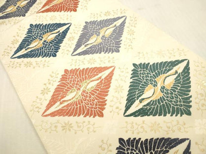 平和屋本店▼六通柄袋帯　唐織　加良織錦　双鶴菱　本金箔　正絹　逸品　DABH0983op