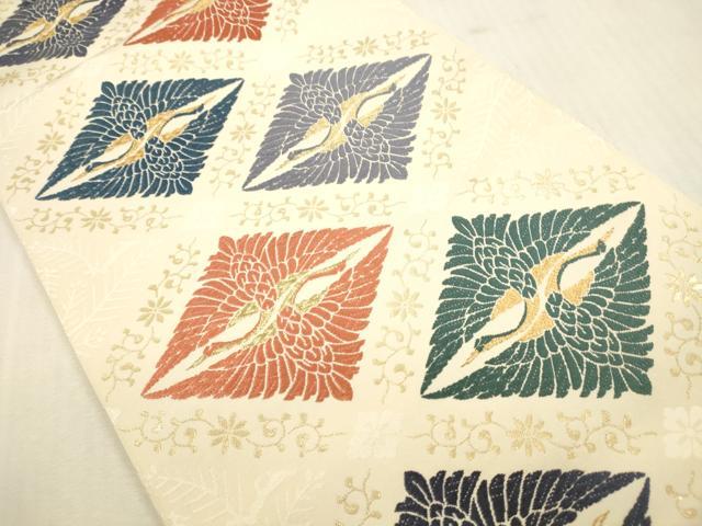 平和屋本店▼六通柄袋帯　唐織　加良織錦　双鶴菱　本金箔　正絹　逸品　DABH0983op