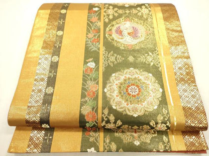 平和屋本店▼六通柄袋帯　唐織　源氏香鳳凰華紋　本金箔　正絹　逸品　DABH0986op