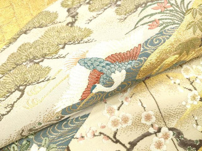 平和屋本店▼六通柄袋帯　唐織　桃山屏風扇面文　本金箔　正絹　逸品　DABH0987op