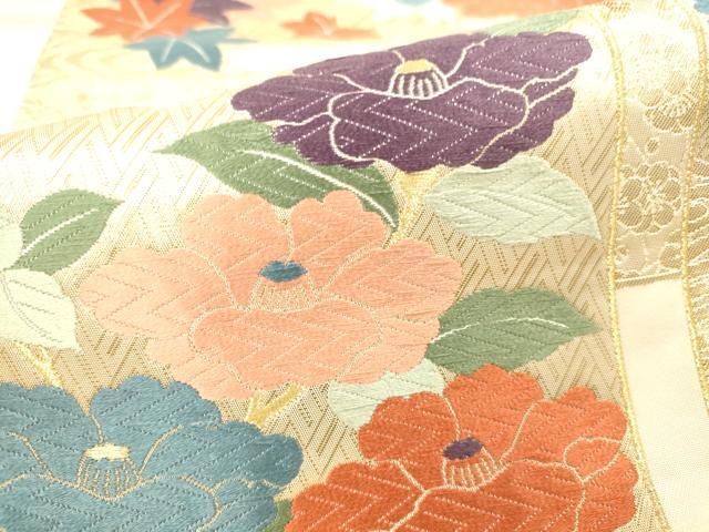 平和屋本店▼六通柄袋帯　唐織　草花　はくば錦24K　正絹　逸品　DABH0989op