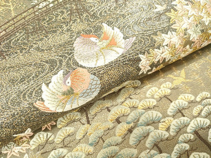 平和屋本店▼六通柄袋帯　唐織　鴛鴦風景花文　九百錦　本金貮重箔　正絹　逸品　DABH0992op